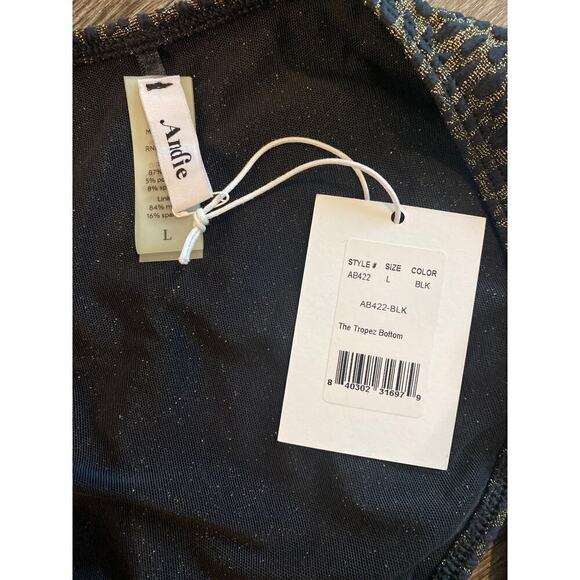 NWT Andie x Demi Moore Swim The Tropez Bikini Bottom In Black/Gold Size Large - Picture 2 of 7